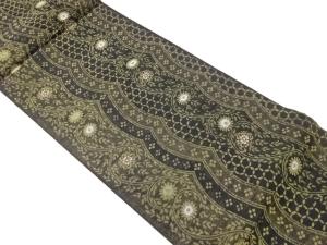 抽象波に花葉模様織出し全通袋帯